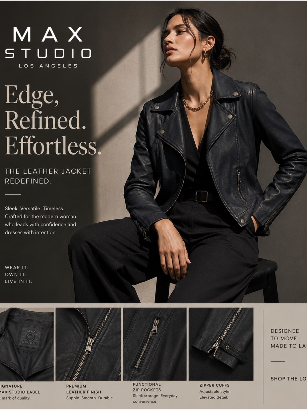 Max Studio Black Leather Moto Jacket
